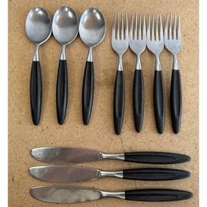 VTG Lot of 10 FORMAL Stainless Japan Black Handle Flatware Set